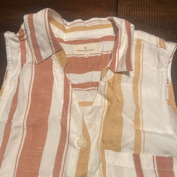 Linen blend Striped Sleeveless Button-Up dress thread and supply medium - Picture 4 of 8